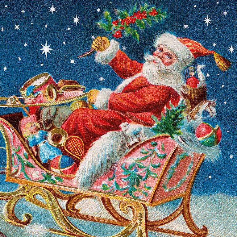 Santa with Sleigh Lunch Napkin | Putti Christmas Entertaining