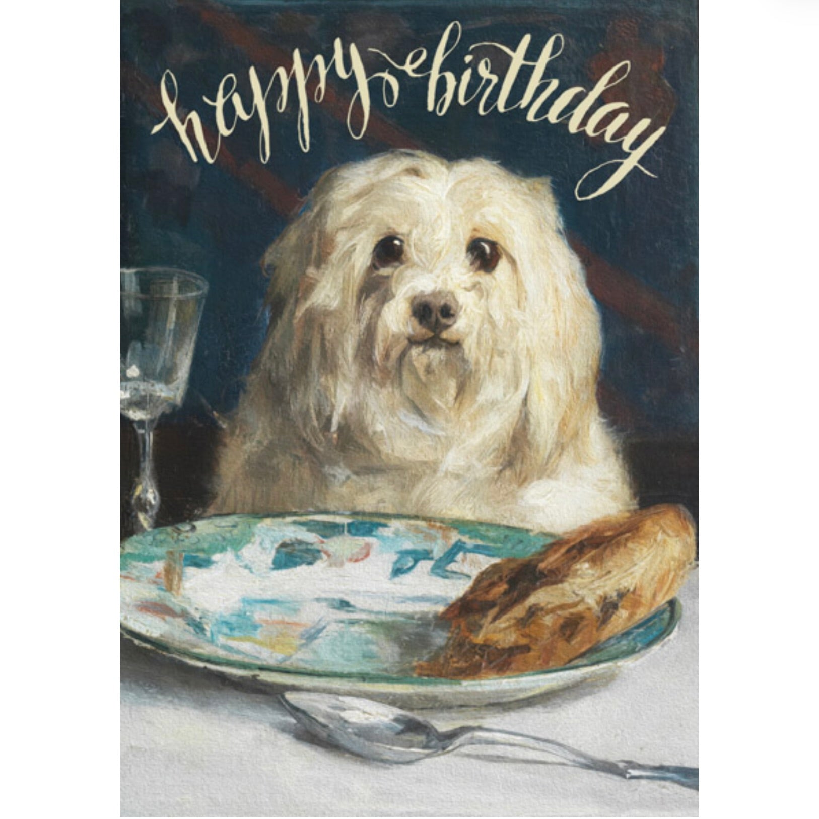 "Happy Birthday" Dog at Table Greeting Card