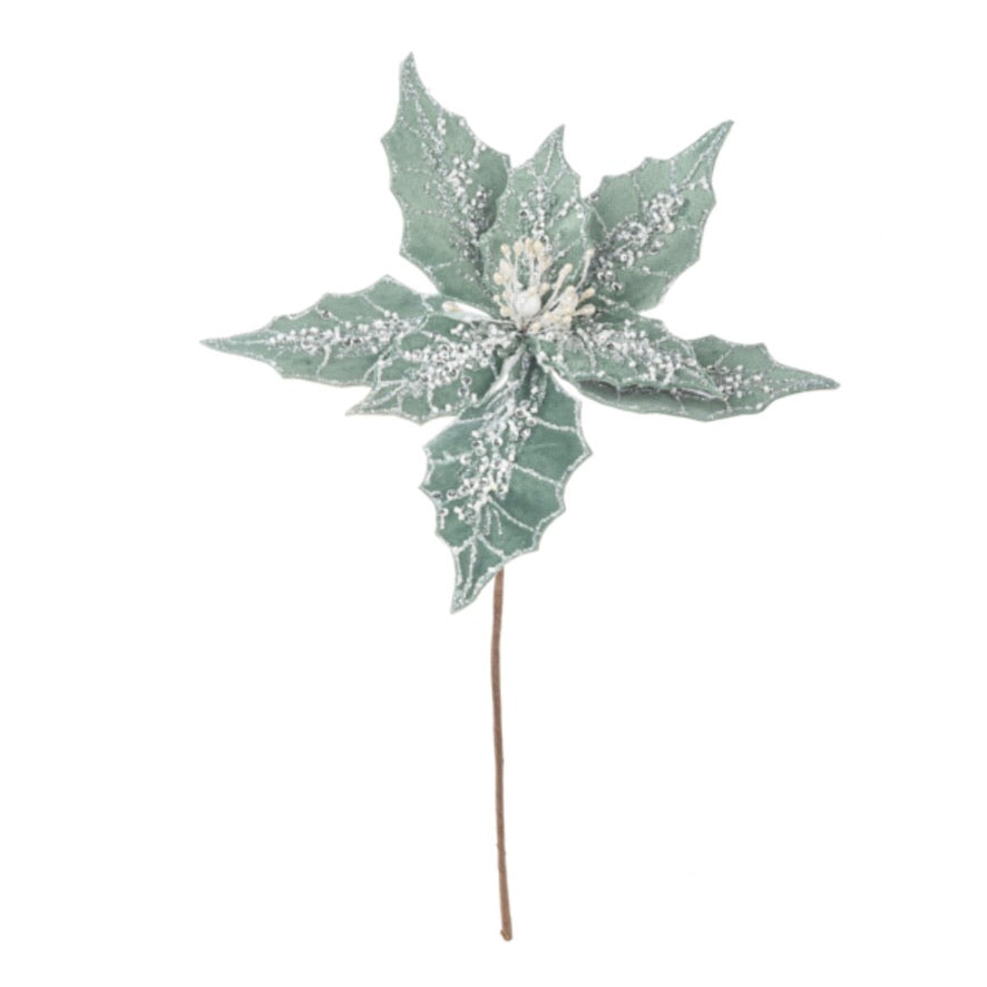 Aqua Velvet Iced Poinsettia Pick