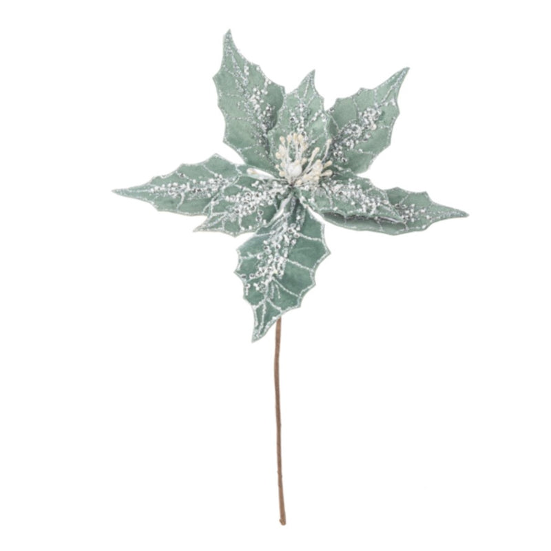 Aqua Velvet Iced Poinsettia Pick