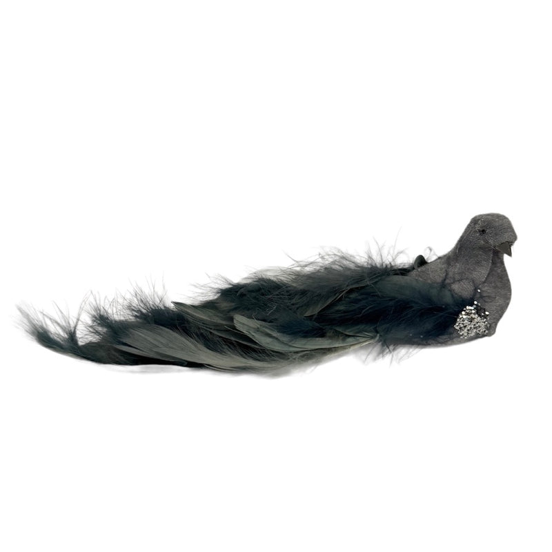 Blue Grey Feather Bird with Clip