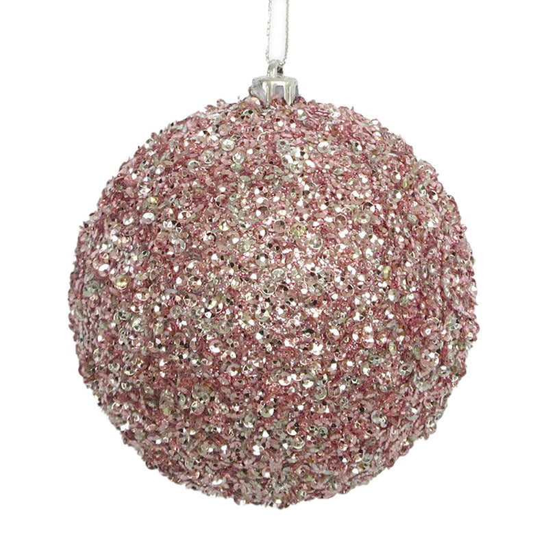 Pink and Silver with Glitter and Sequins Ball Ornament