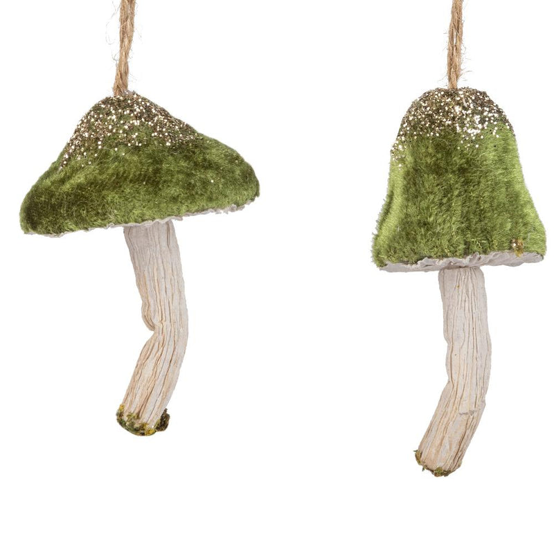 Green Velvet Toadstool Ornament | Putti Christmas Decorations