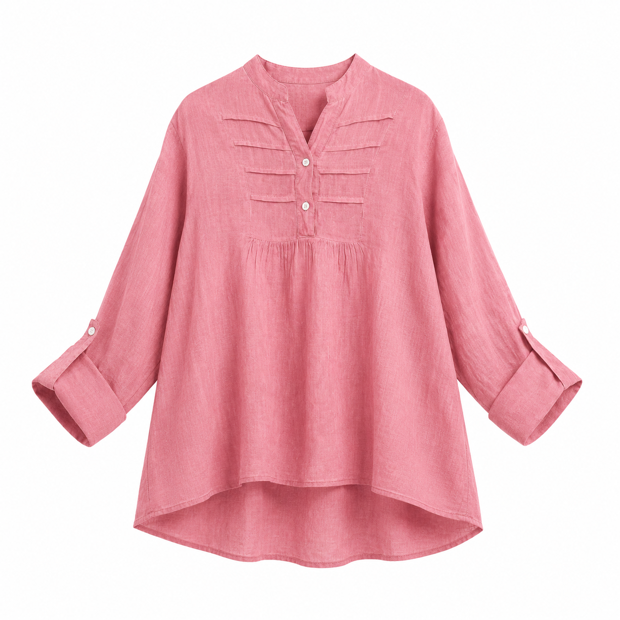 Plain Pleated Front Dip Hem Linen Tunic Top - Sugar Poppy