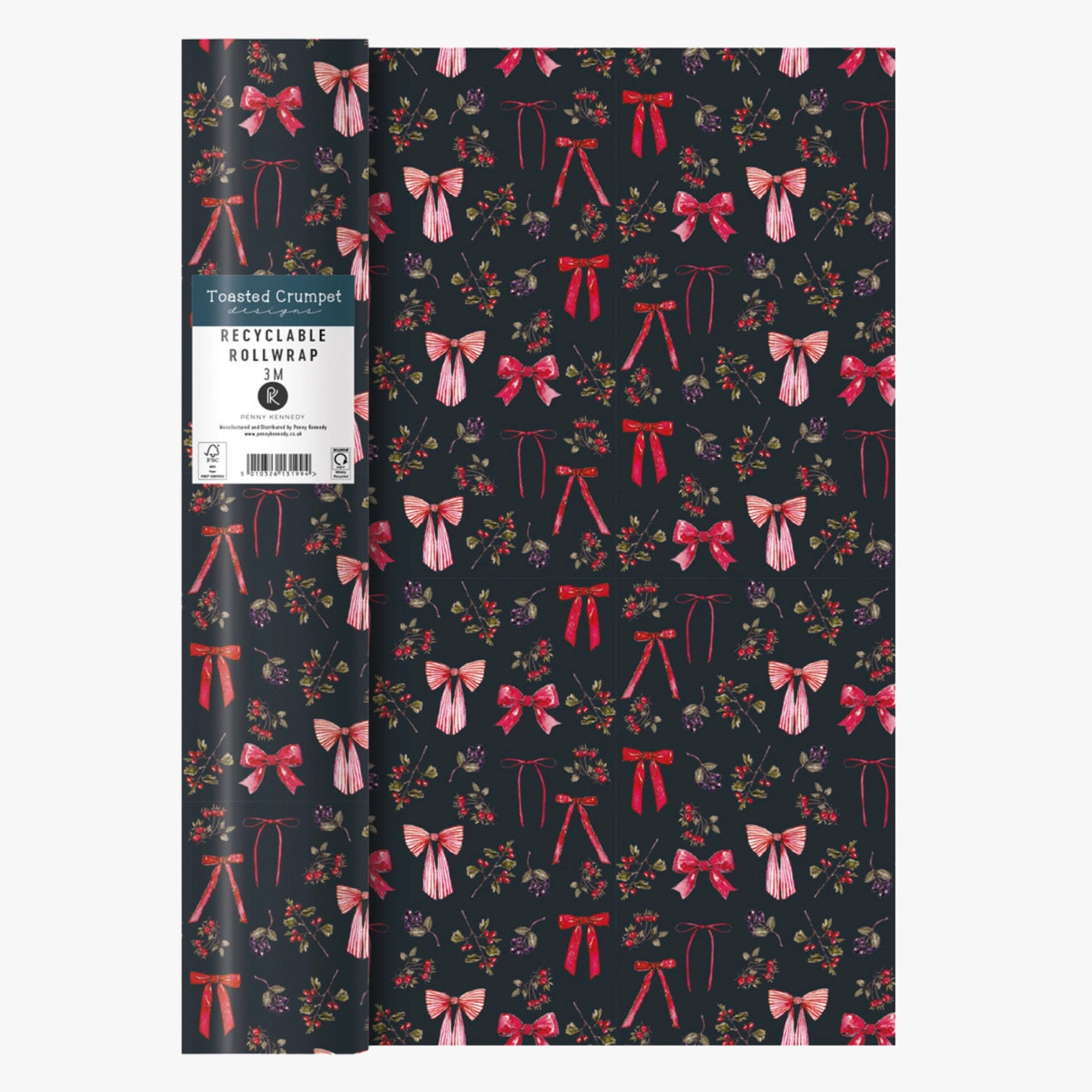 Bows and Berries Noir Christmas Wrapping Paper