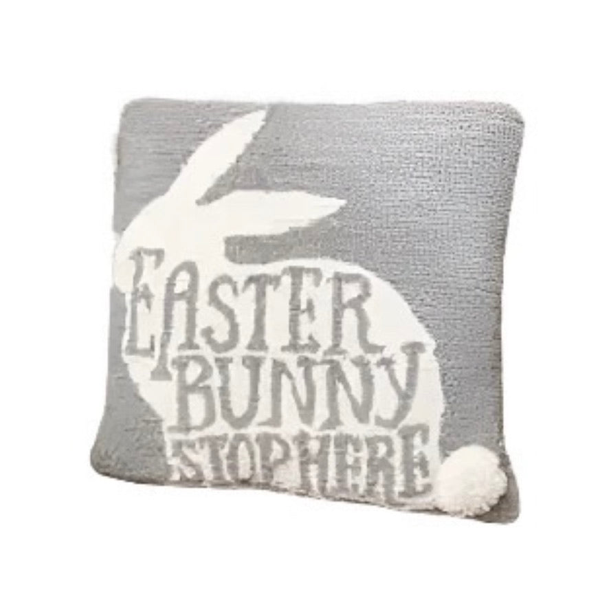 "Easter Bunny Stop Here" Hooked Wool Pillow