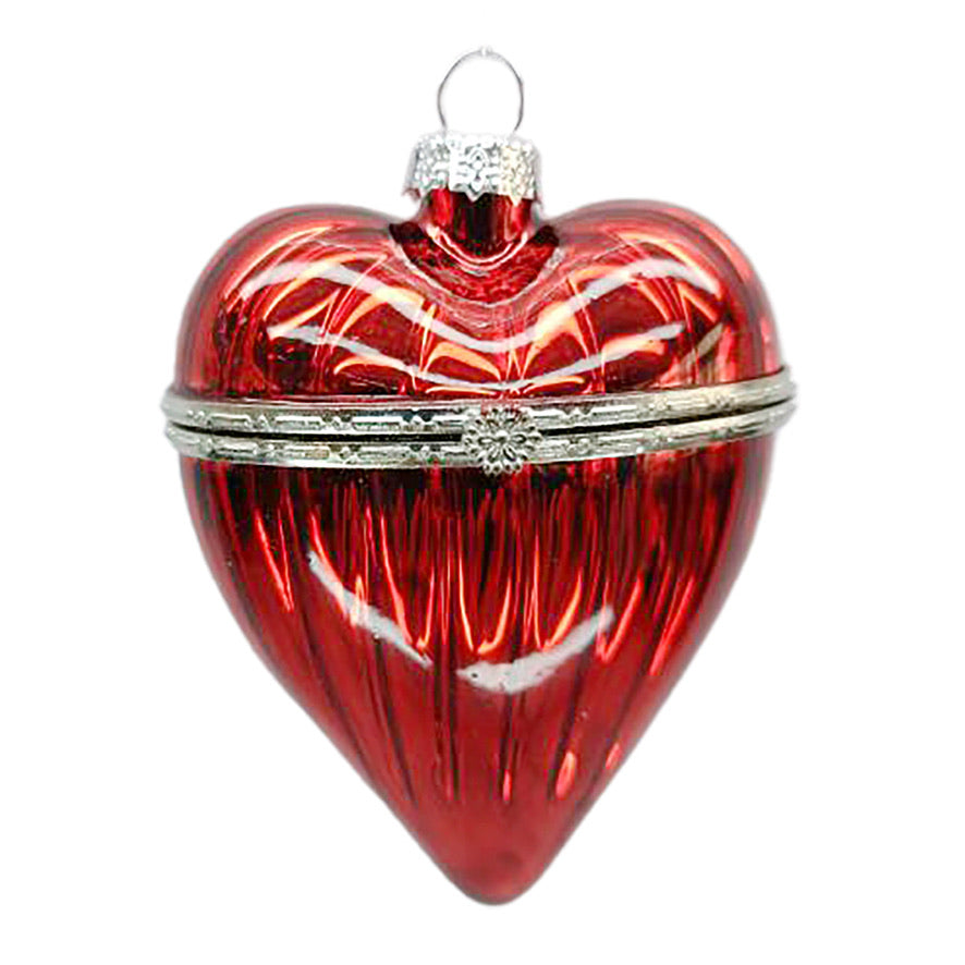 Shiny Red Glass Heart Box Ornament