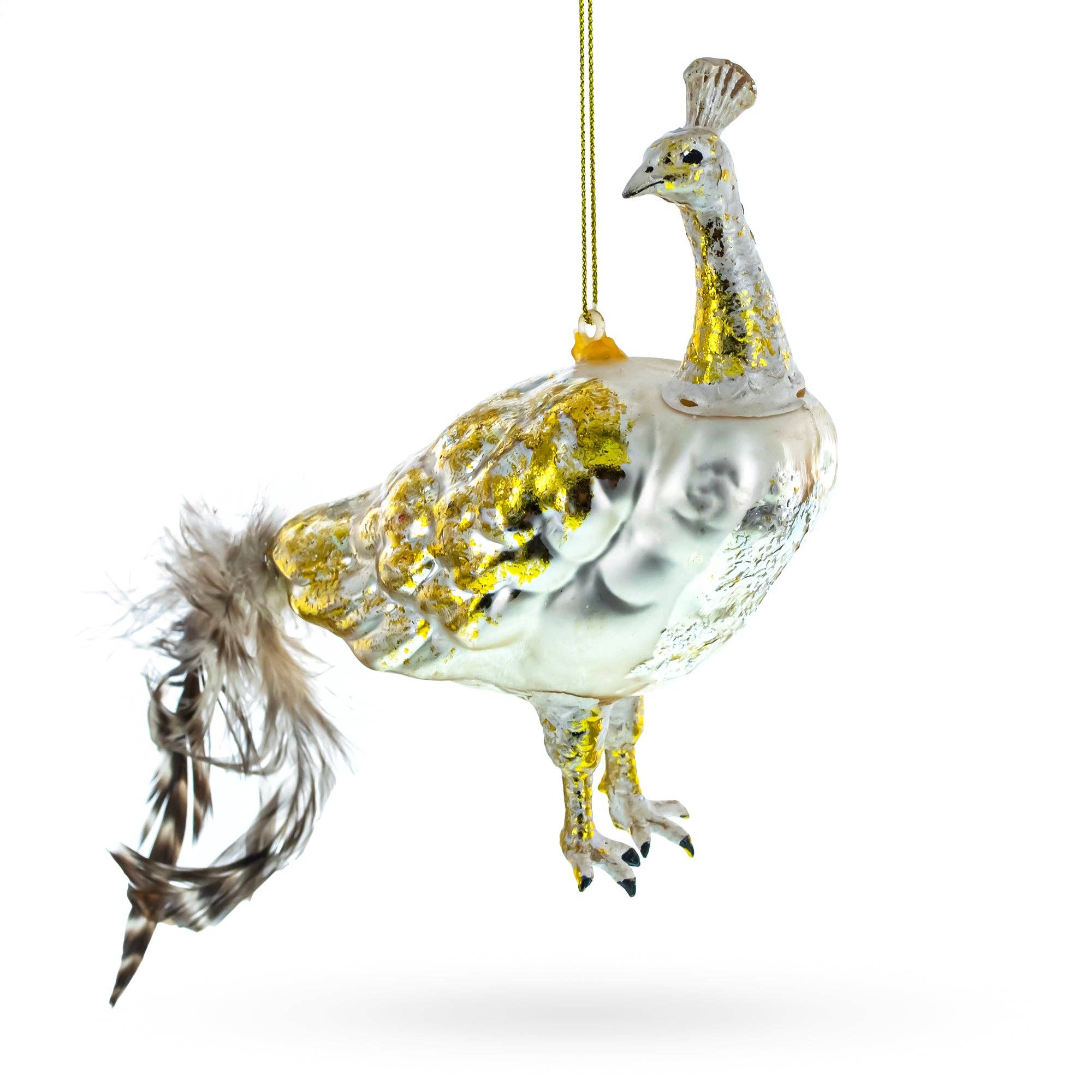 Regal Golden Peacock Glass Christmas Ornament | Putti Christmas Decorations