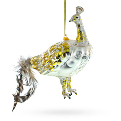 Regal Golden Peacock Glass Christmas Ornament | Putti Christmas Decorations