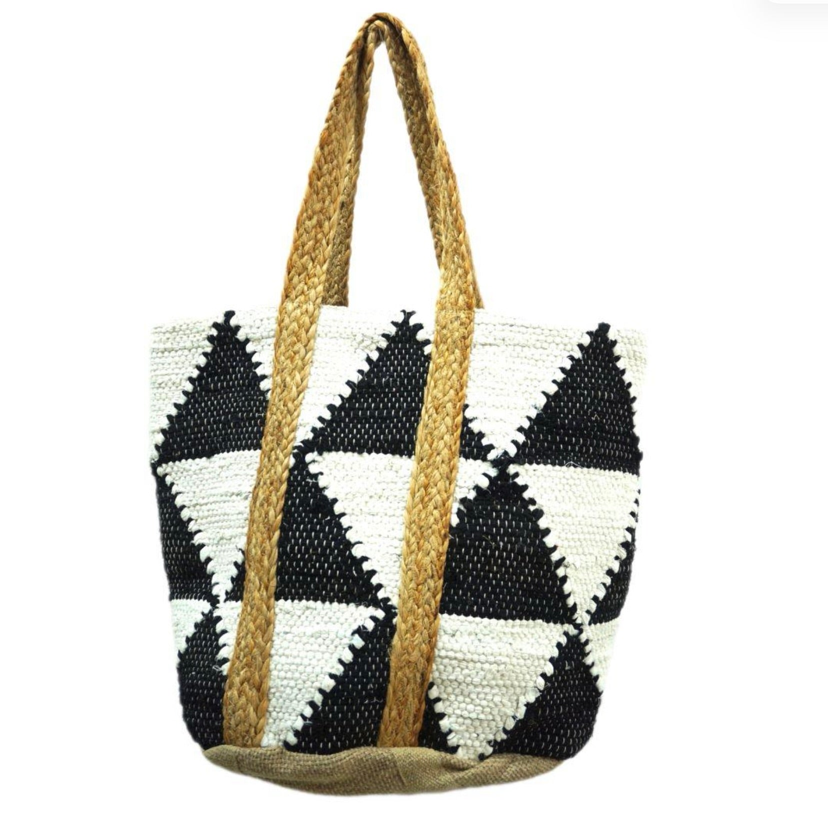 Jute Market Bag - Black and White Triangle