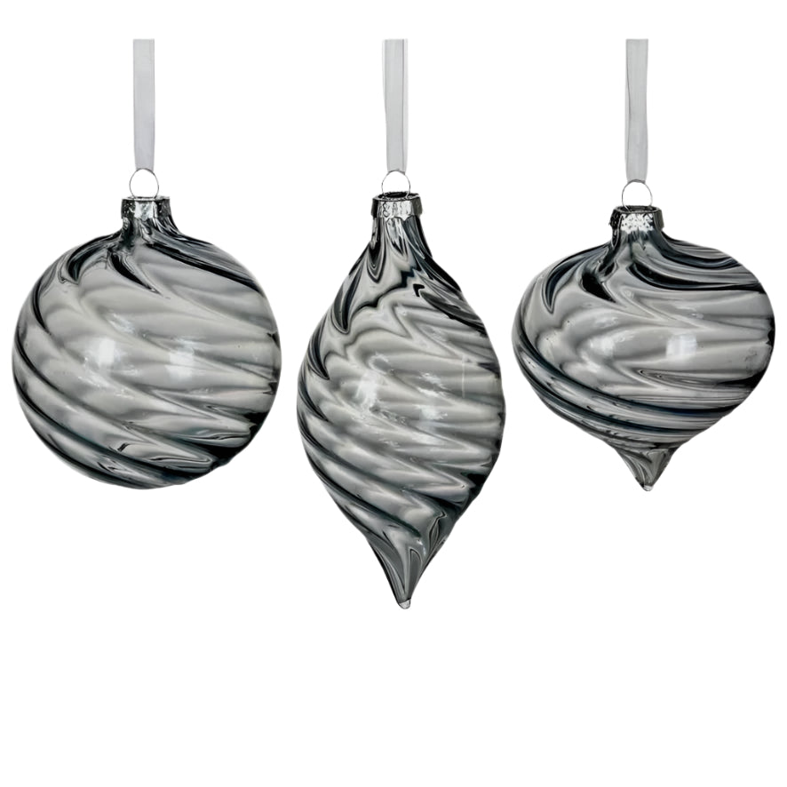 Grey Swirl Glass Ornament