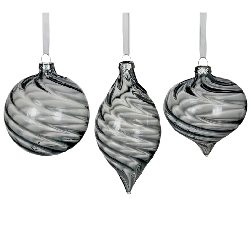 Grey Swirl Glass Ornament