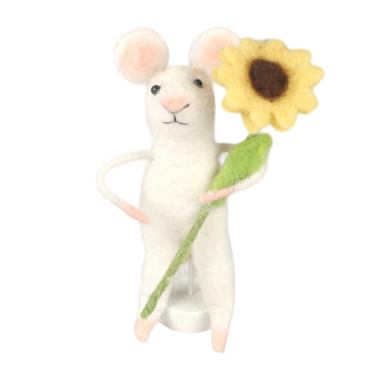 Mouse with Sunflower Felted Ornament