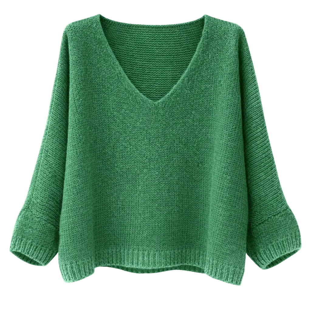 Mohair Blend V-Neck Sweater - Kelly Green