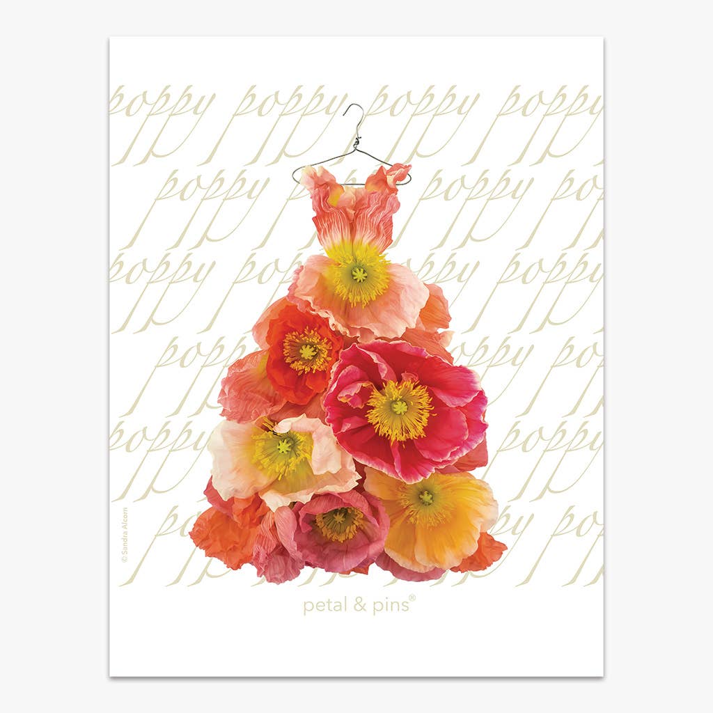 Petal & Pins Linen Tea Towel - Orange & Lemon Poppy Design
