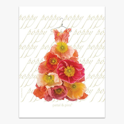 Petal & Pins Linen Tea Towel - Orange & Lemon Poppy Design