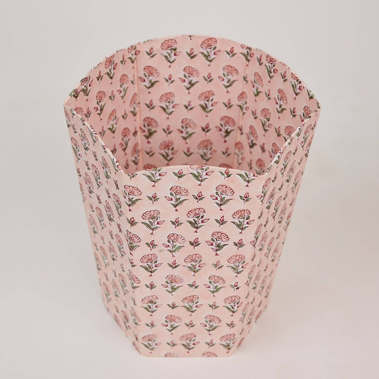 Block Printed Waste Paper Basket - Ditsy Floral Blush