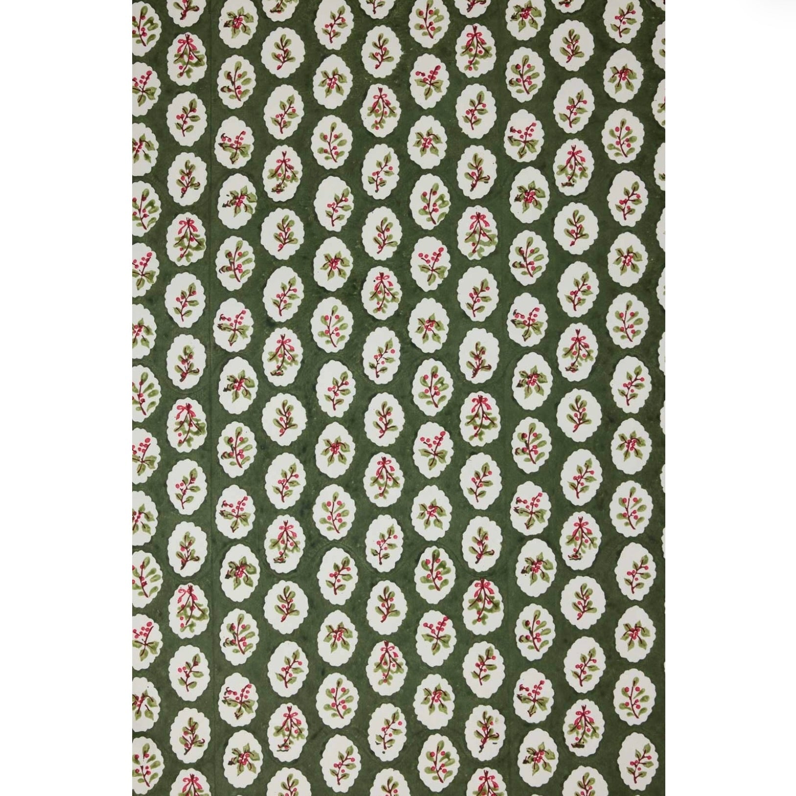 Paper Mirchi Block Printed Wrapping Paper Sheet - Scallop Tiles Holly Green