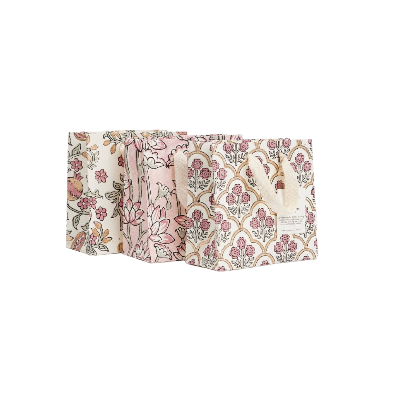 Hand Block Printed Gift Bags Pink Earth - Small