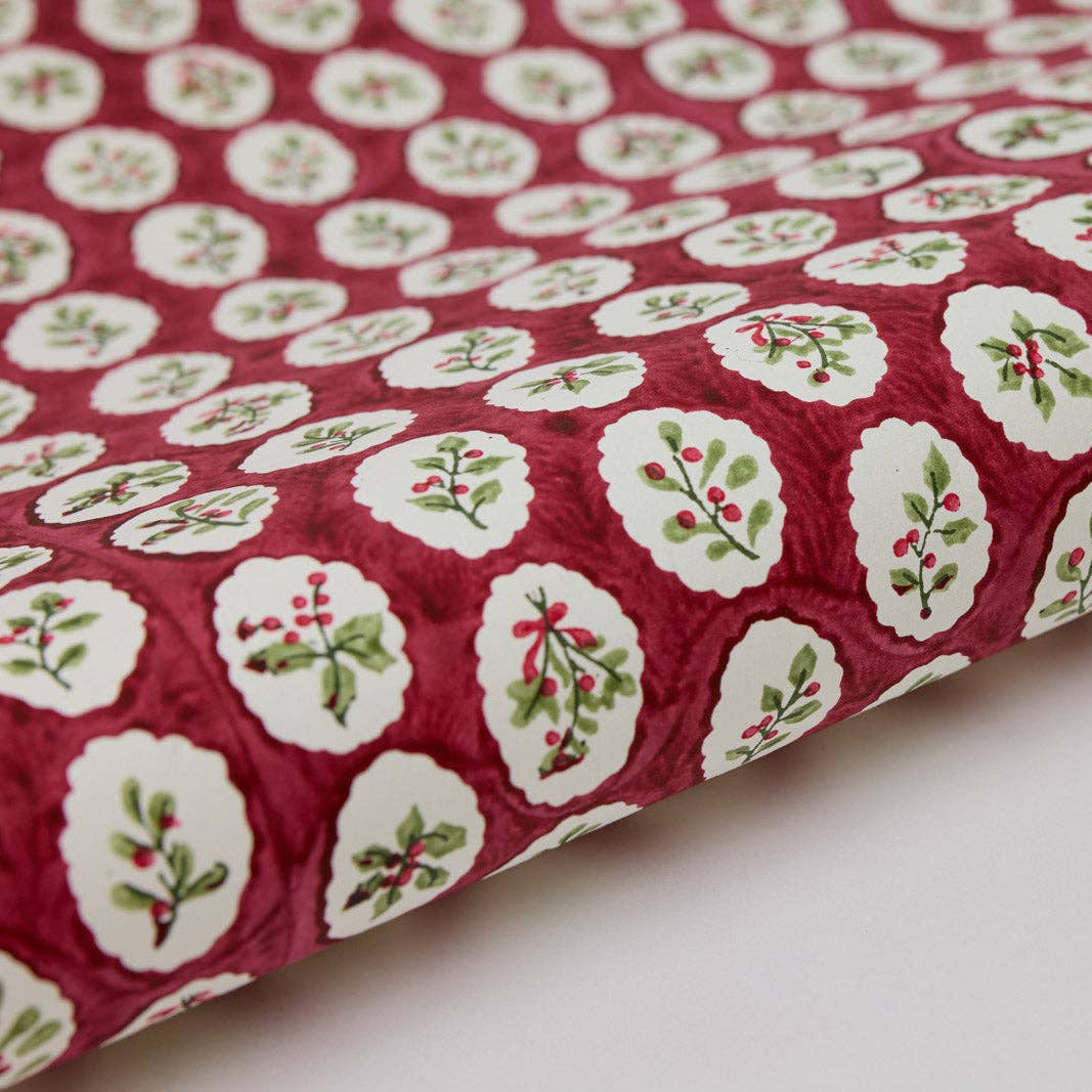 Paper Mirchi Block Printed Wrapping Paper Sheets - Red Scallop Tiles