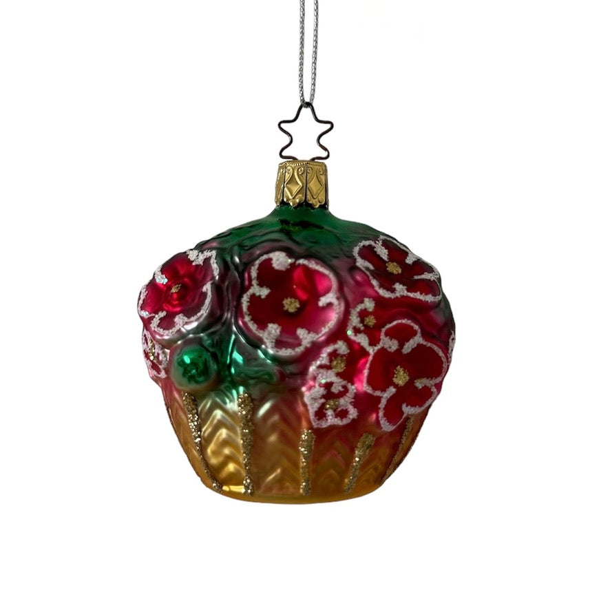 Old World Christmas Basket of Flowers Glass Ornament