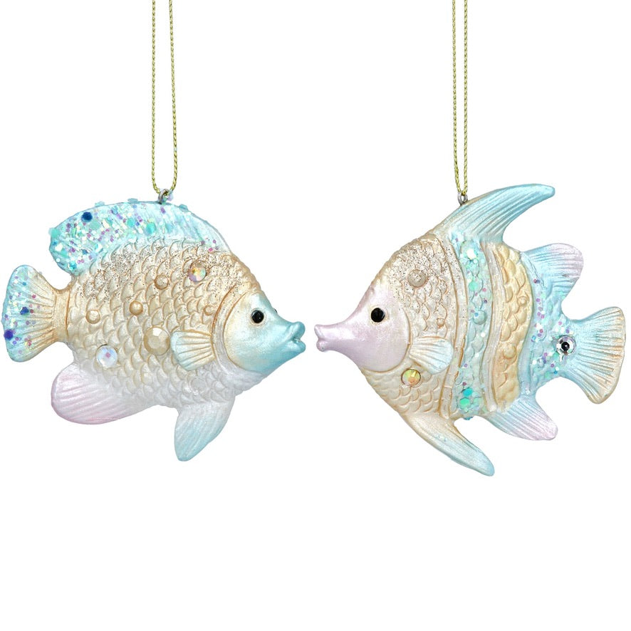 Blue and Gold Fish Resin Ornament | Putti Christmas Decorations