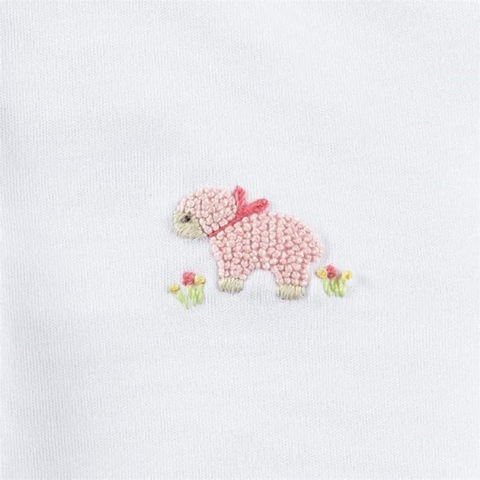 Mud Pie - French Knot Pink Lamb Bib  | Le Petite Putti Canada