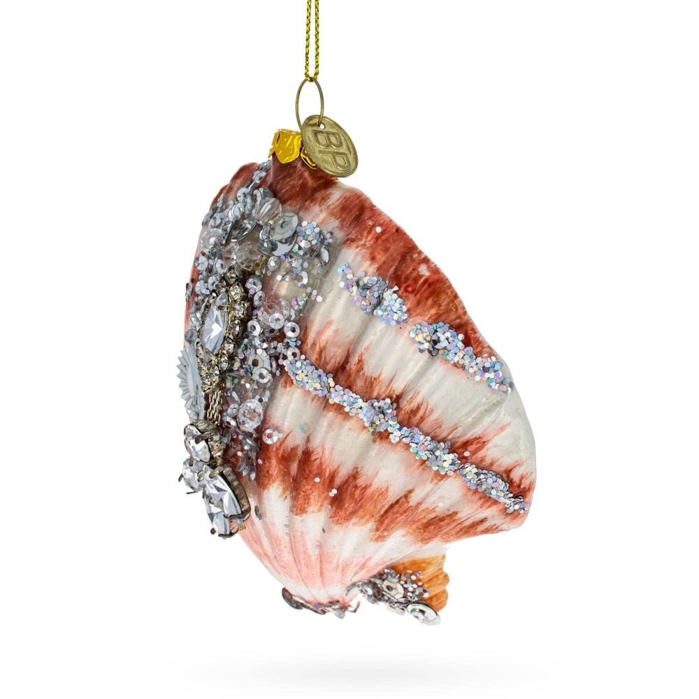 Sparkling Seashell Glass Christmas Ornament | Putti Christmas Decorations