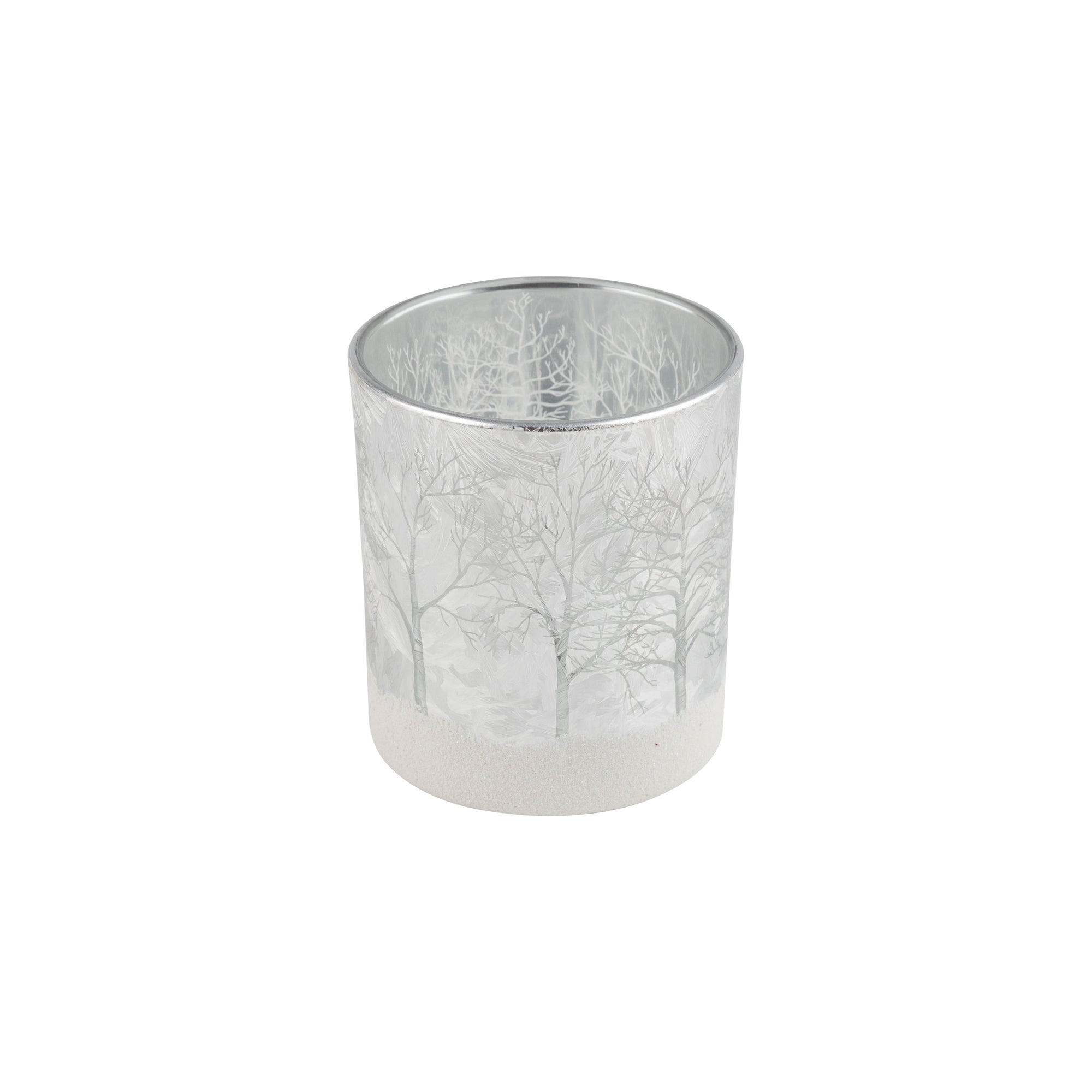 Forest and Reindeer Pattern Silver Frosted Glass Tealight Holder | Putti