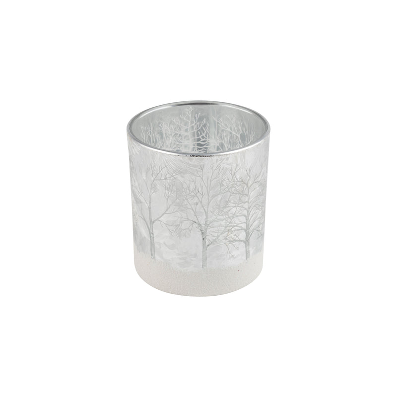 Forest and Reindeer Pattern Silver Frosted Glass Tealight Holder | Putti