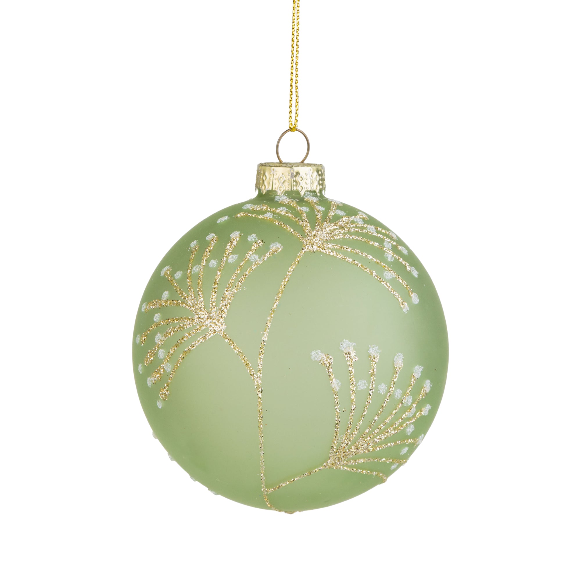 Pale Translucent Green Glass Ball Ornament with Printed Gold Pattern