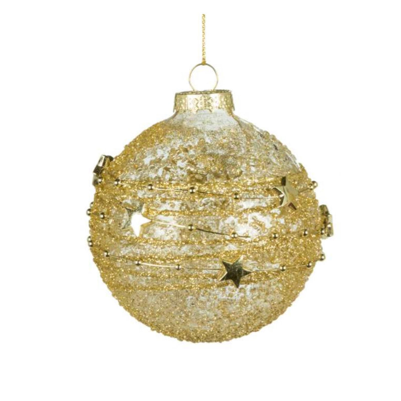 Clear Frosted with Gold Stars Glass Ball Ornament