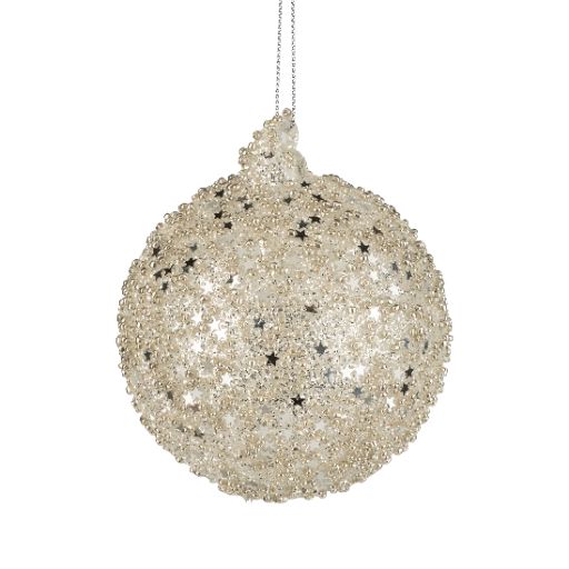 Textured Silver and White Chunky Glitter Glass Ball Ornament
