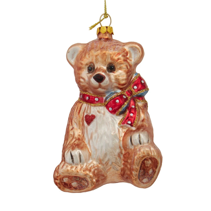 Kurt Adler Glass Bear With Bow Glass Ornament