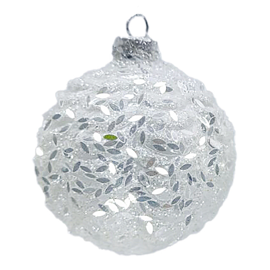 White Frosted with Iridescent Glitter Glass Ball ornament | Putti Christmas