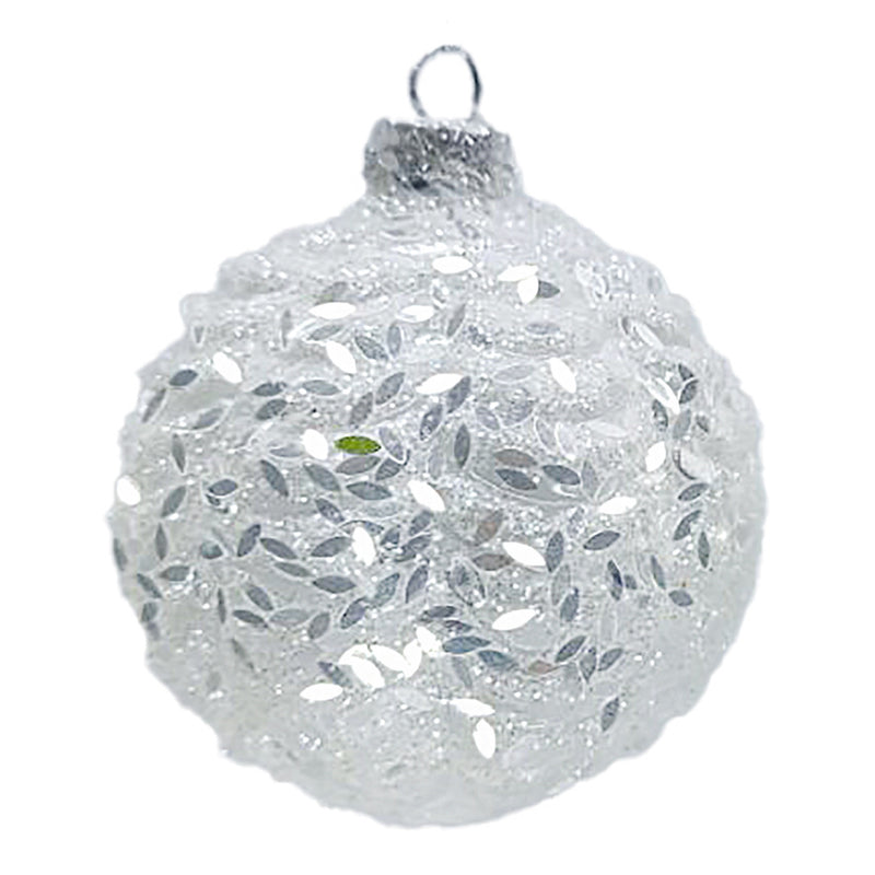 White Frosted with Iridescent Glitter Glass Ball ornament | Putti Christmas