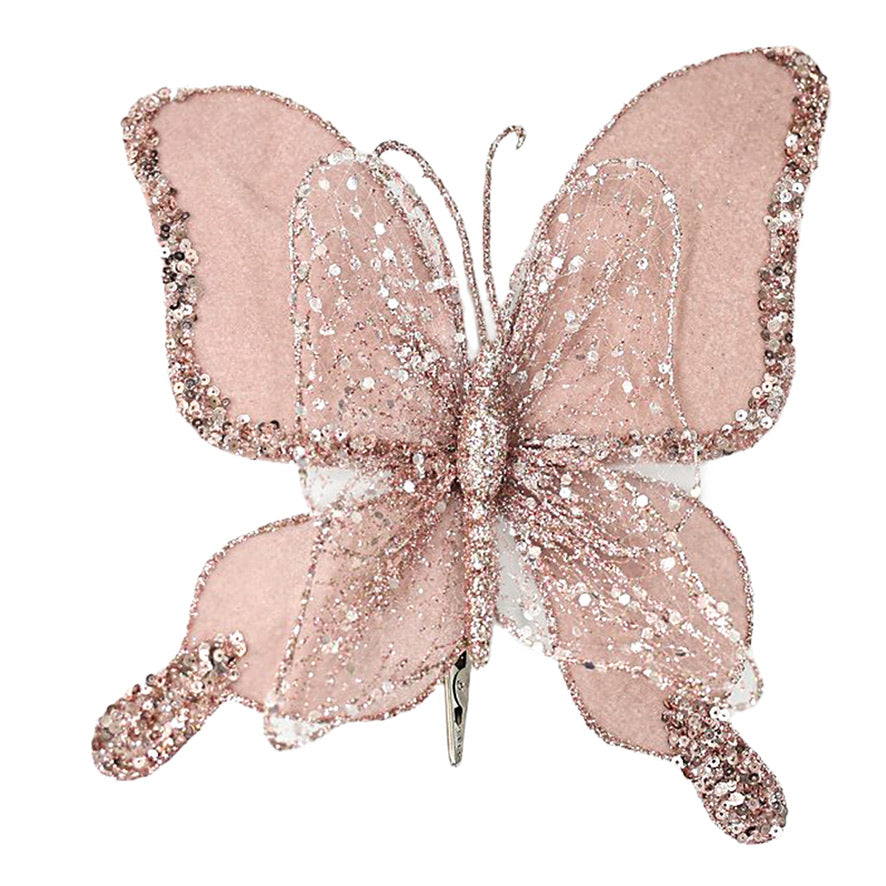 Pink Velvet Butterfly Ornament