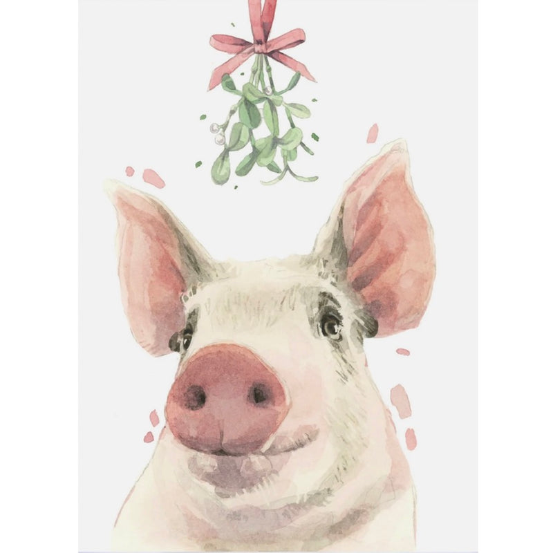 Pig with Mistletoe Christmas Greeting Card