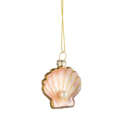 Pink Seashell with Pearl and Gold Accents Glass Ornament | Putti Christmas