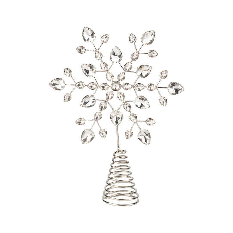 Glass Oval Bead Snowflake Tree Topper on Silver Metal Setting and Base | Putti