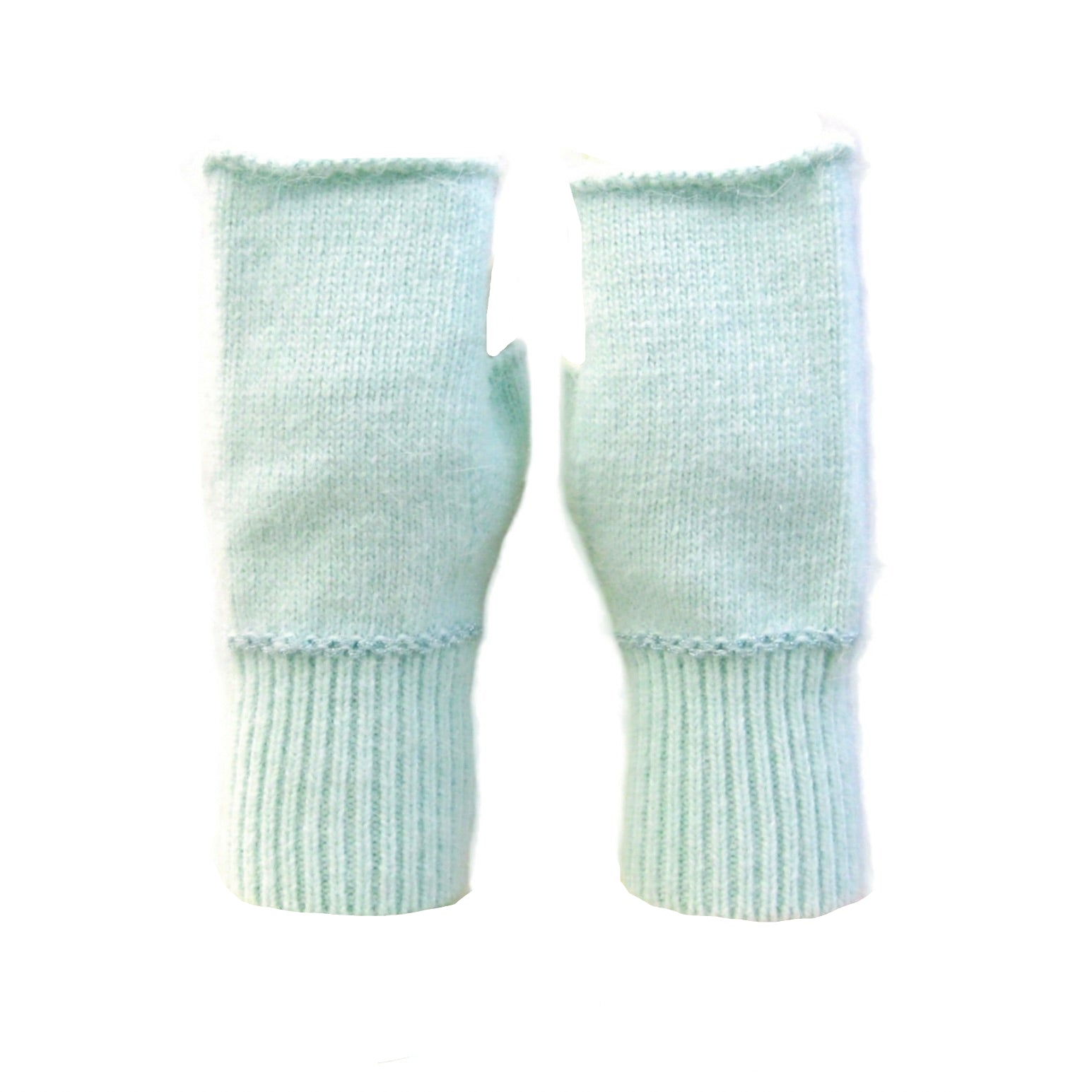 Cashmere Blend Plain Knitted Fingerless Gloves - Mint