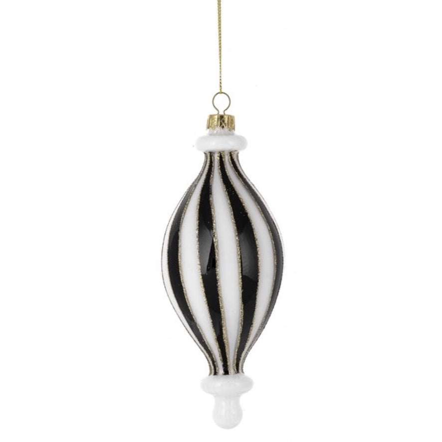 Black and White Glass Finial Ornament - Drop | Putti Christmas Decorations