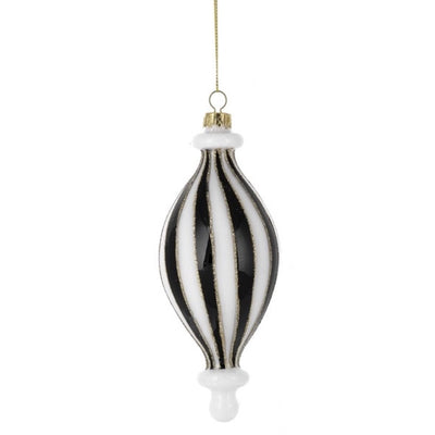 Black and White Glass Finial Ornament - Drop | Putti Christmas Decorations