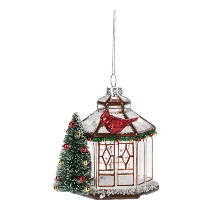 Conservetory Glass Ornament with Cardinal