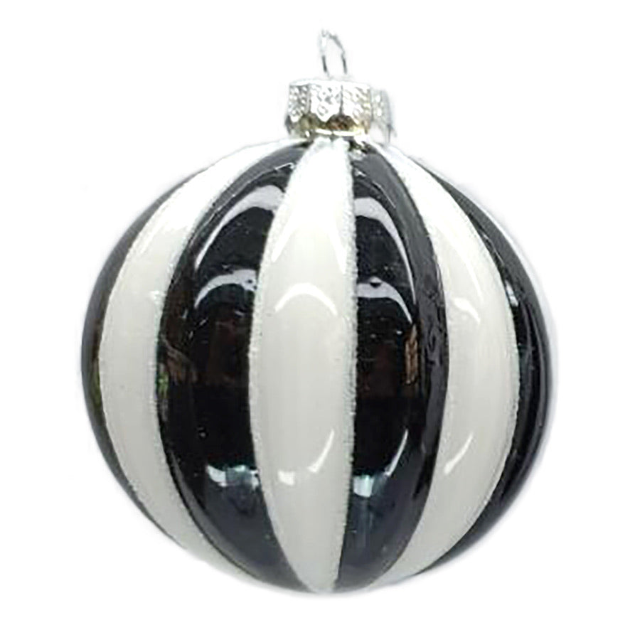 Black and White Melon Glass Ornament | Putti Christmas Decorations