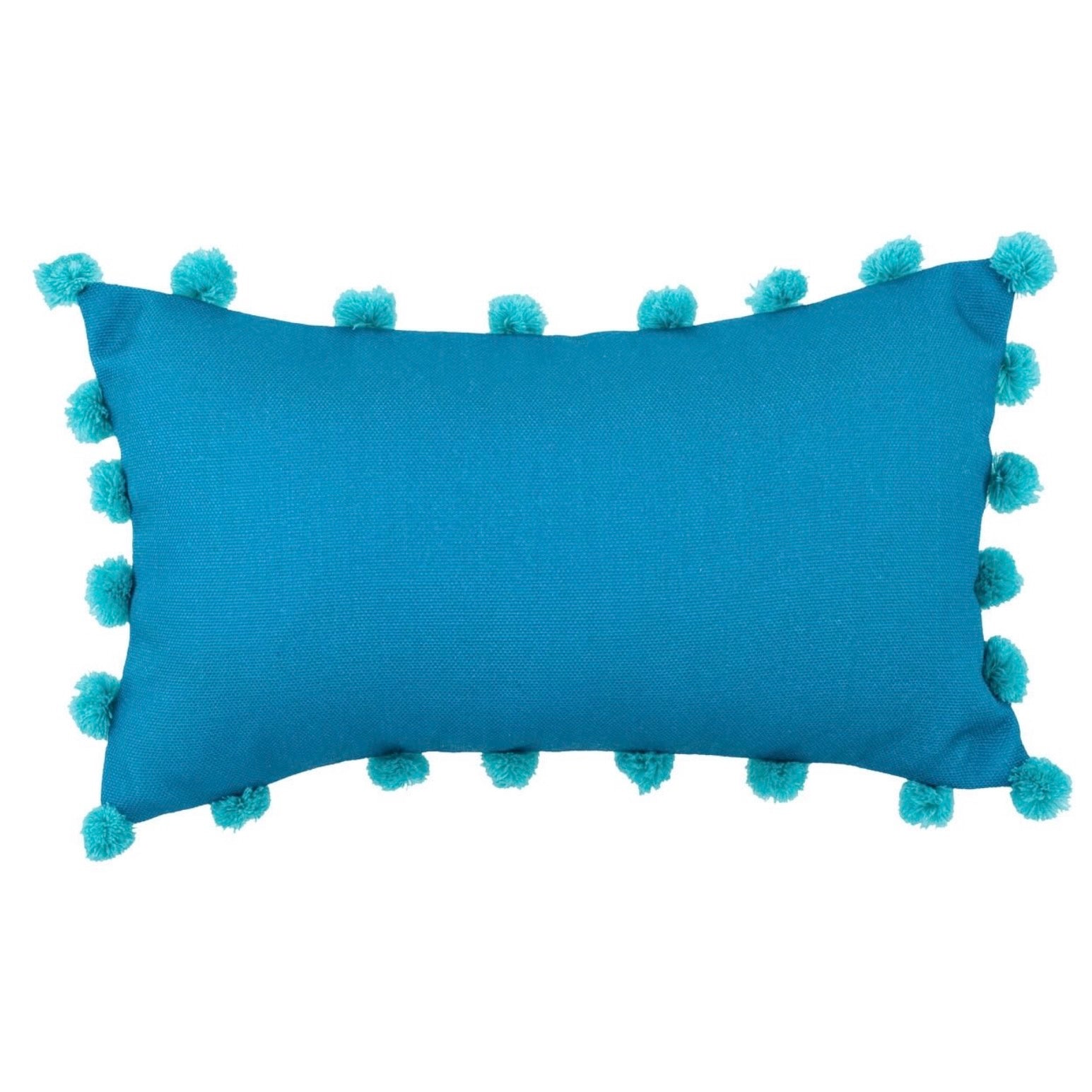 Aqua Pom Pom Rectangular Indoor/Outdoor Pillow