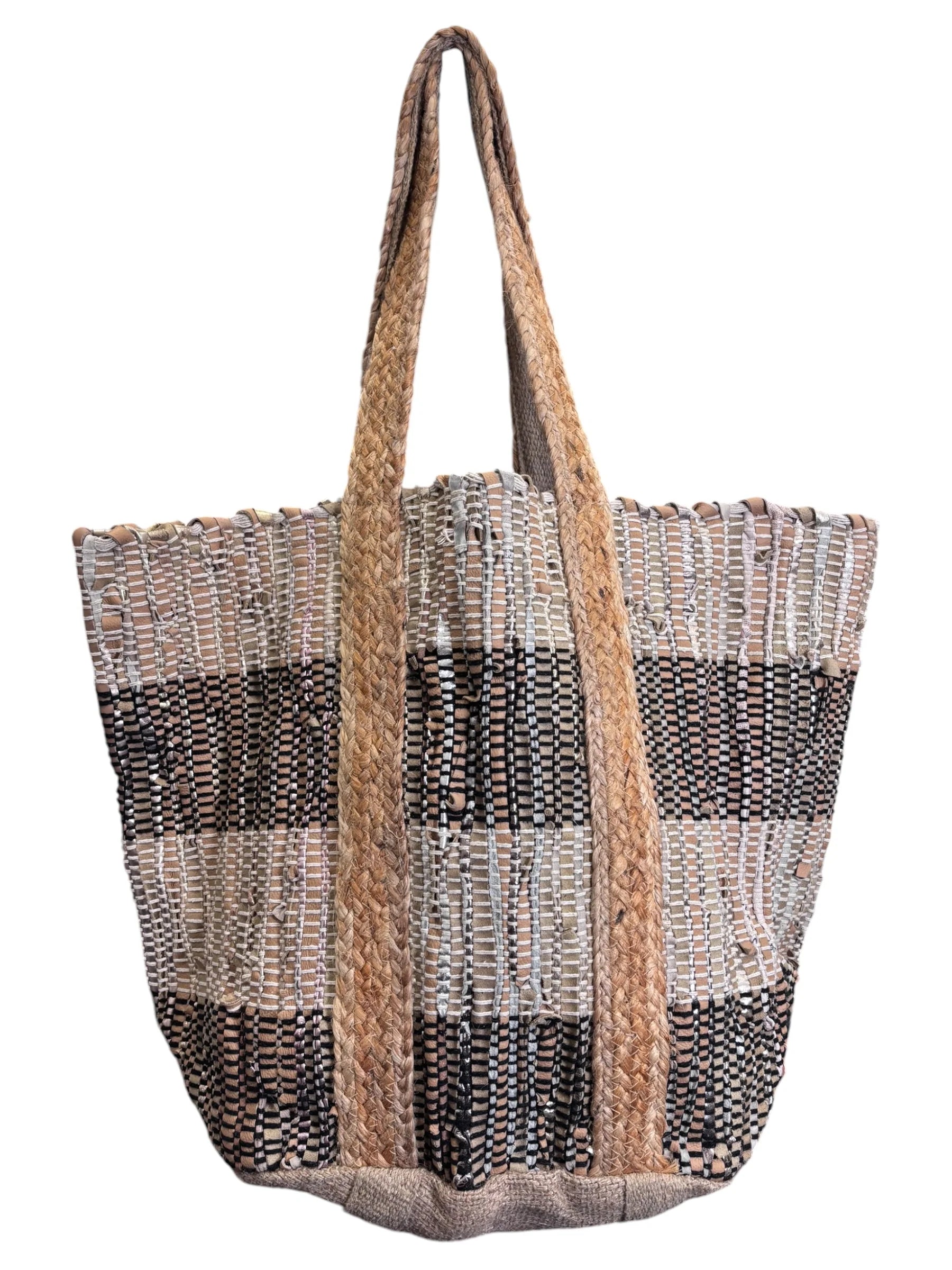 Jute Market Bag - Black and White Stripe | Putti Fine Fashions