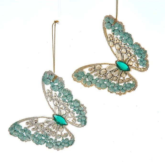 Aqua & Gold Acrylic Butterfly Ornaments | Putti Christmas Decorations