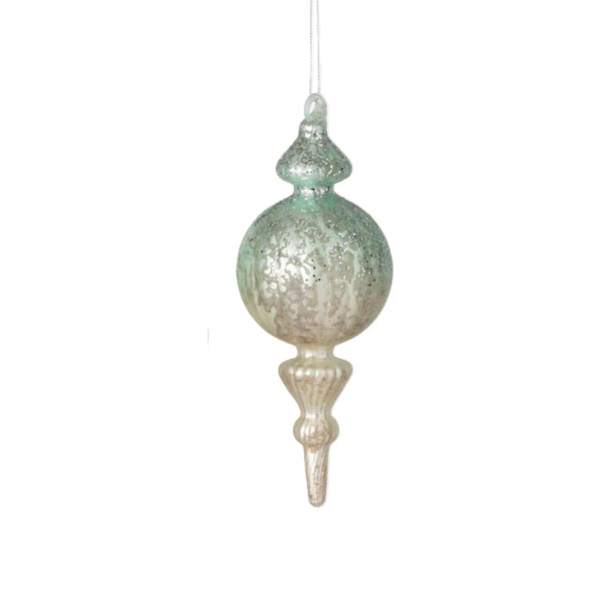Aqua Mercury Glass Finial Ornament  | Putti Christmas Decorations