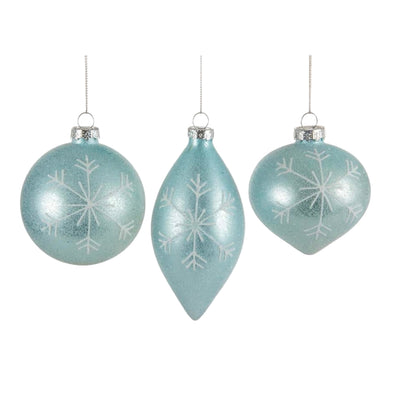 Aqua with Snowflake Glass Ornament  | Putti Christmas Canada
